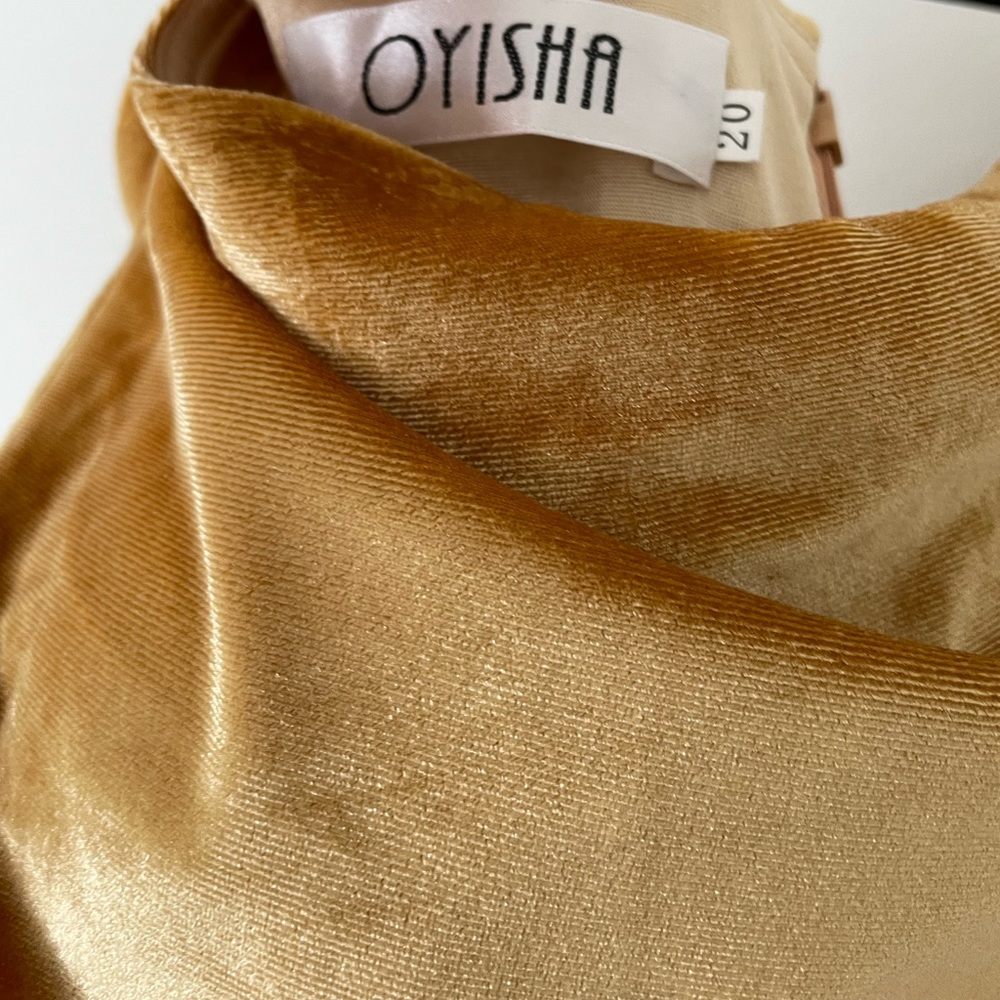 NWT Formal Dress oyisha special occasion maxi velvet mustard dress off shoulder - Picture 7 of 16